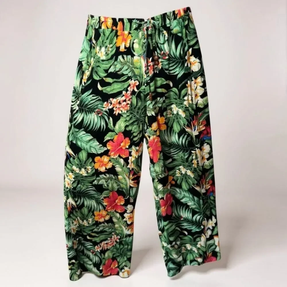 Christian Siriano Vibrant Tropical Print Palazzo Wide-Leg Pants Size Small - Picture 1 of 10